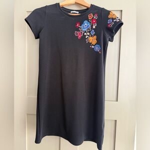 Dex Kids Shift Dress with Colorful Floral Embroidery - Black